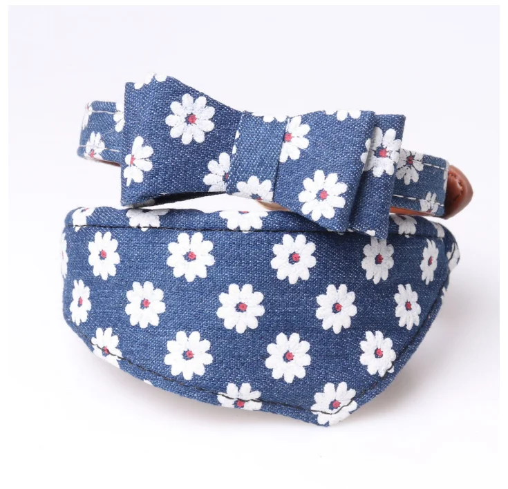 

Butterfly Bowknot Pet Collar PU Dog Triangle Scarf Superior Jeans Cloth Cat Necklace Factory Direct Sale Pet Pulling Rope, Jeans blue