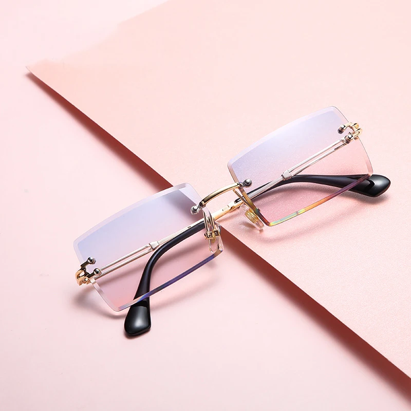 

2021 glasses uv400 Retro Vintage Men Tinted Small Rectangle Rimless Women fashion uv 400Sunglasses 2021