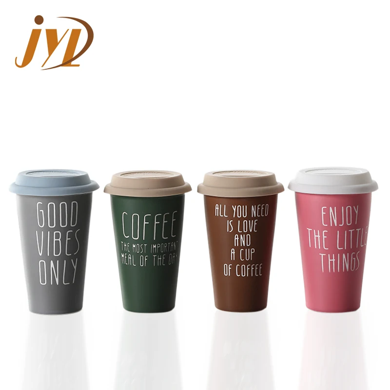

280cc reusable keep thermo coffee to go travel cup double wall ceramic mug, Assorted silicone color