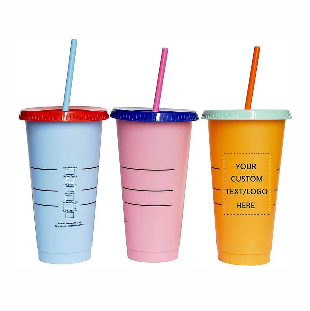 

BPA Free 24oz Color Changing Reusable Plastic Cold Magic Drinking Tumbler Bubble Tea Cups, Customized colors acceptable