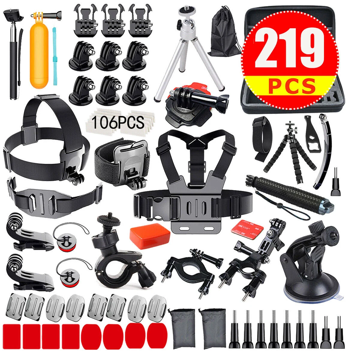 

219 in 1 Camera Accessories Kit for GoPro Hero 10 9 8 Black Max Hero 7 6 5 4 3 Silver DJI Action 2, gopros kits