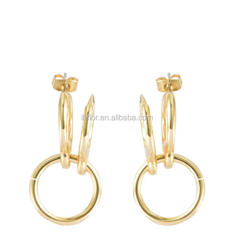 

High Quality 18 Karat Gold Plated Environmental Brass Single and Double Pierced Earrings Worn in two ways E201155