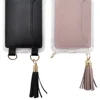 For iPhone 11 pro max clear tpu pc hybrid necklace strap phone case with business card holder