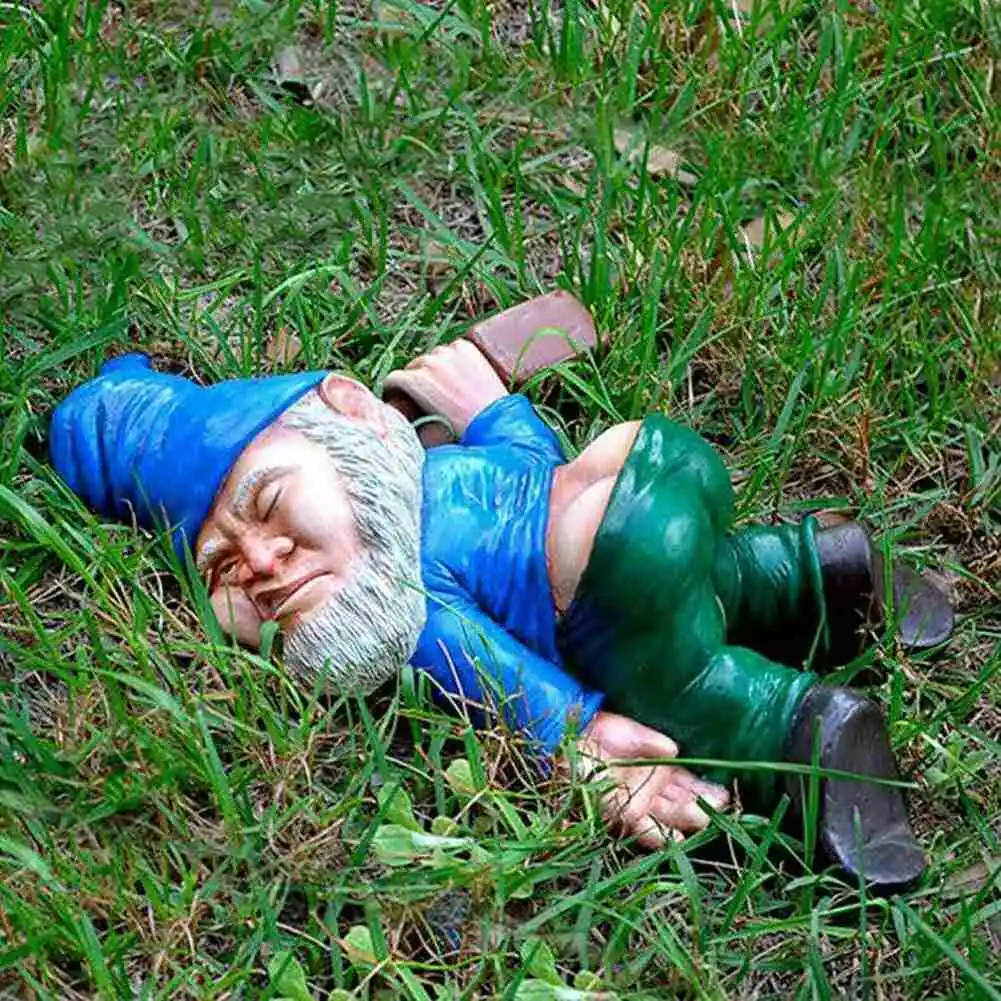 

Garden decorative dwarfs drunk gnomes resin small gnome figurines, Blue /red