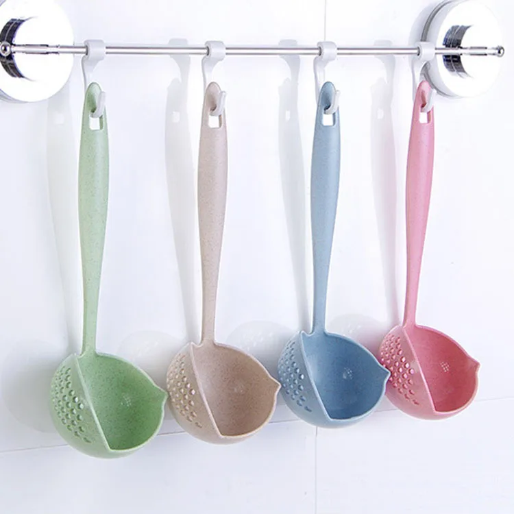 

Wheat straw two-in-one kitchen long-handled plastic colander filter mesh soup tableware hot pot spoon fishing spoon