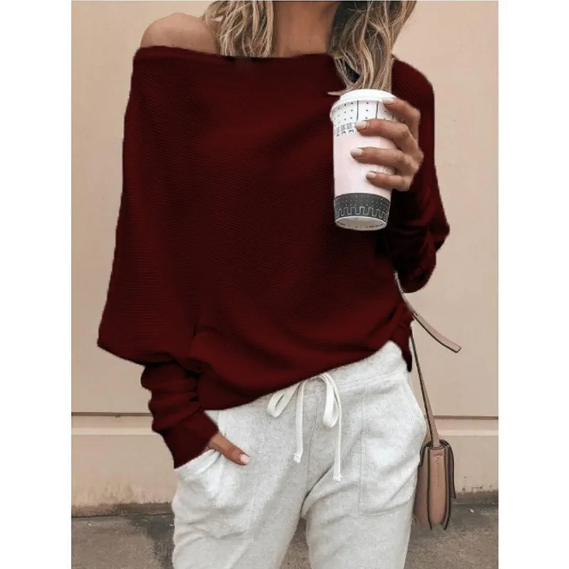 

Knitted Sweater Women Off Shoulder Top Pullover Loose Batwing Long Sleeve Sweater Jumper Ladies Knitted Sweater, Pictures