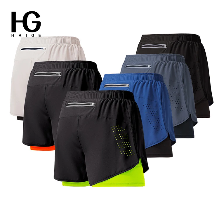 Double Layer Gym Shorts Sports Mens 2 In 1 Gym Training Shorts Wholesale Men's Gym Polyester Shorts Men