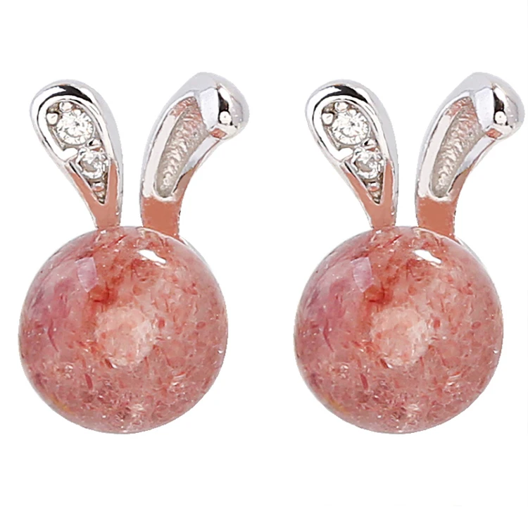 Wholesale Rabbit Strawberry Crystal  Earrings 925 Sterling Silver Earrings for Women Statement Jewelry