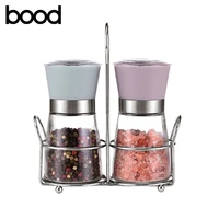 

amazon hot glass bottle manual salt and pepper mill grinder set cheap price for promotion with metal stand