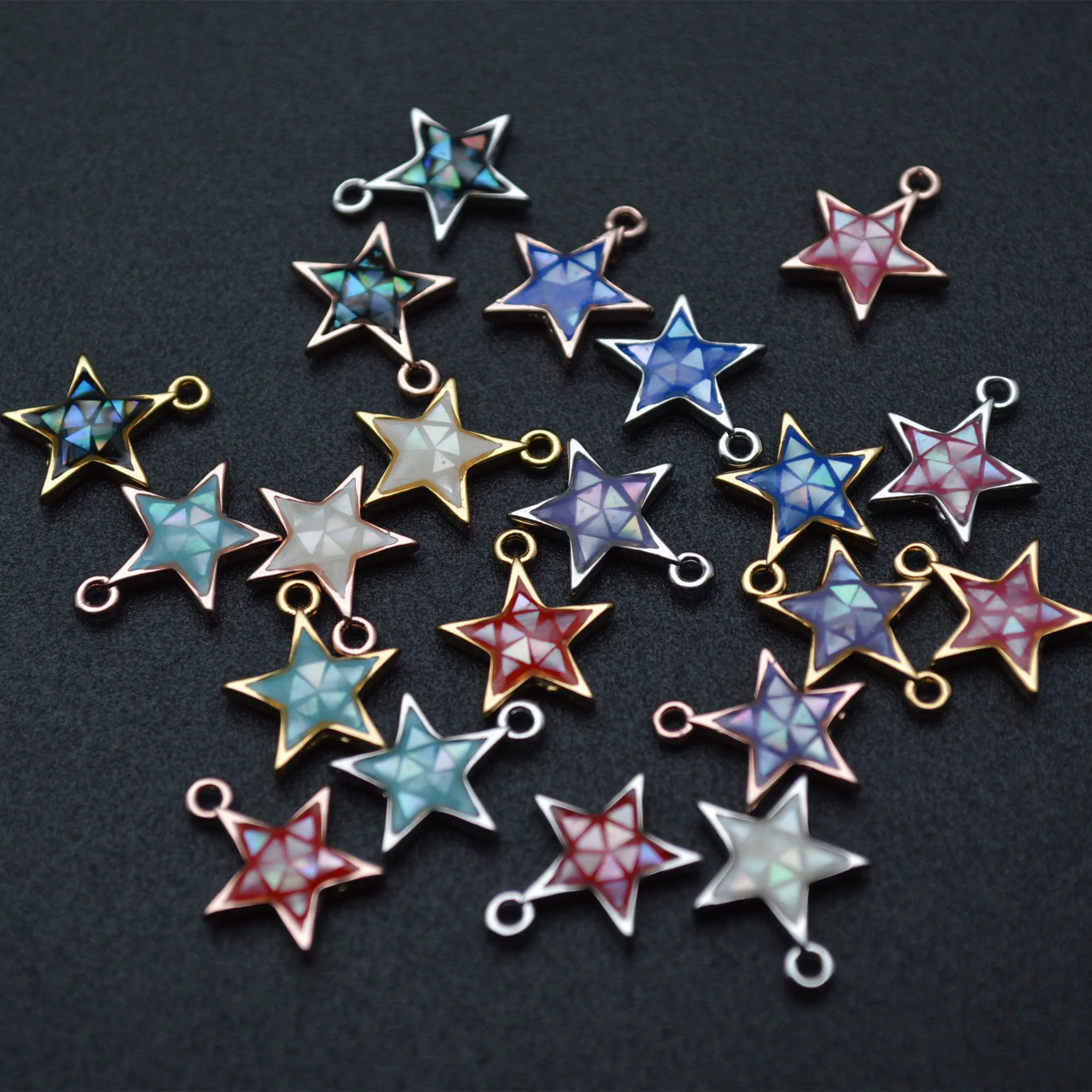 

Various Color Natural Shell paved One Loop Star Shape Bracelet Charms Jewelry Findings, Pic