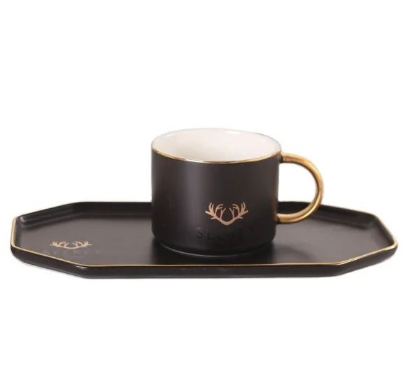 

Nordic Luxury Gold Mug Ceramic Coffee Cup Saucer Set Afternoon Tea Cup with Spoon