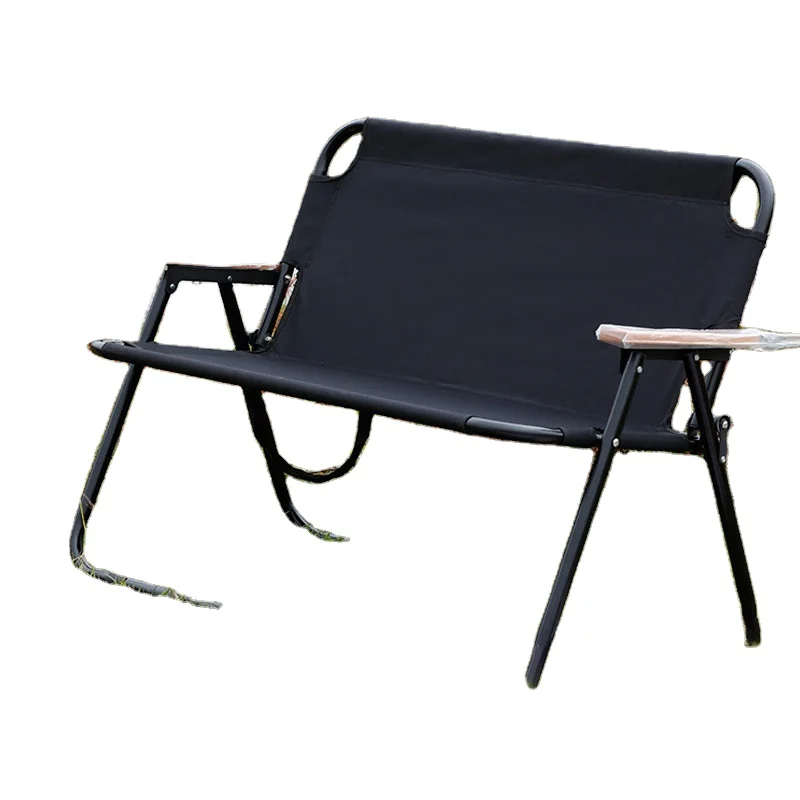 

JETSHARK 2-person Outdoor Portable Folding Garden Beach Aluminum Camping Bench Double Chairs With Wooden Armrest