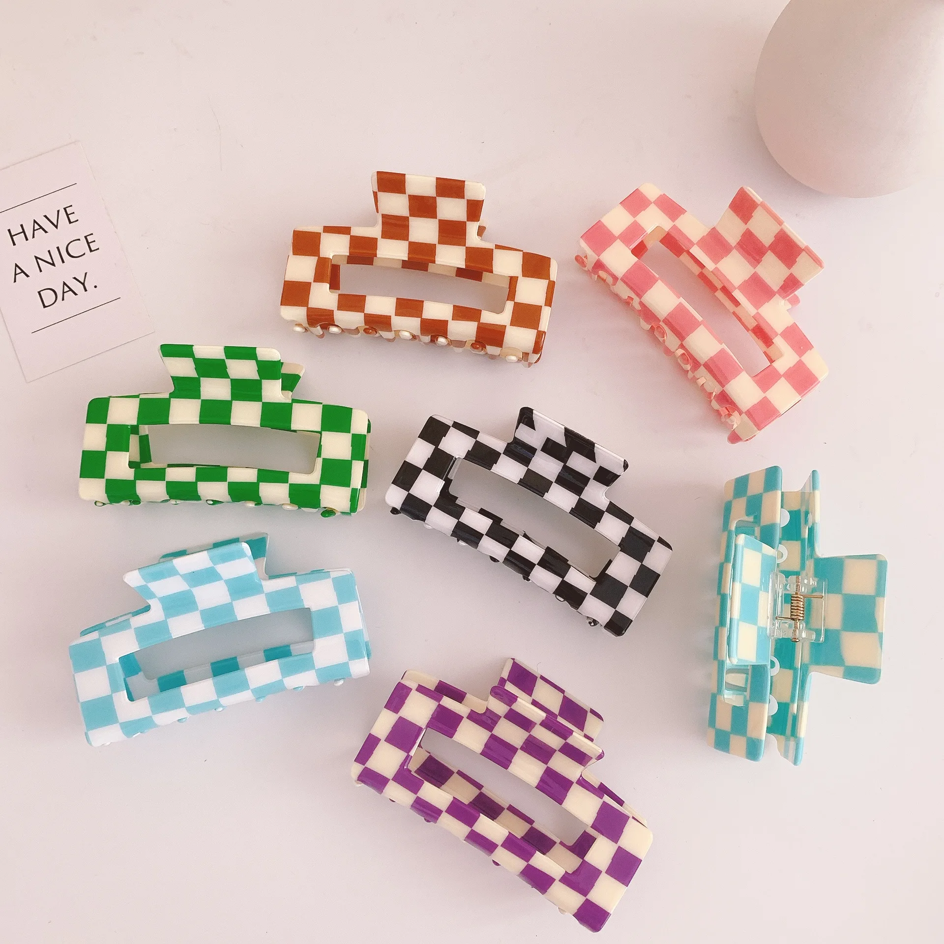 8.5cm and 10.5cm checkboard hair claw clips 13colors acrylic large hair accessories for women thick hair