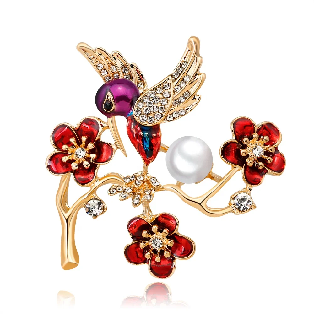 

Fashion Rhinestone Pearl Flower Tree of Life BirdBrooch, Picture shows