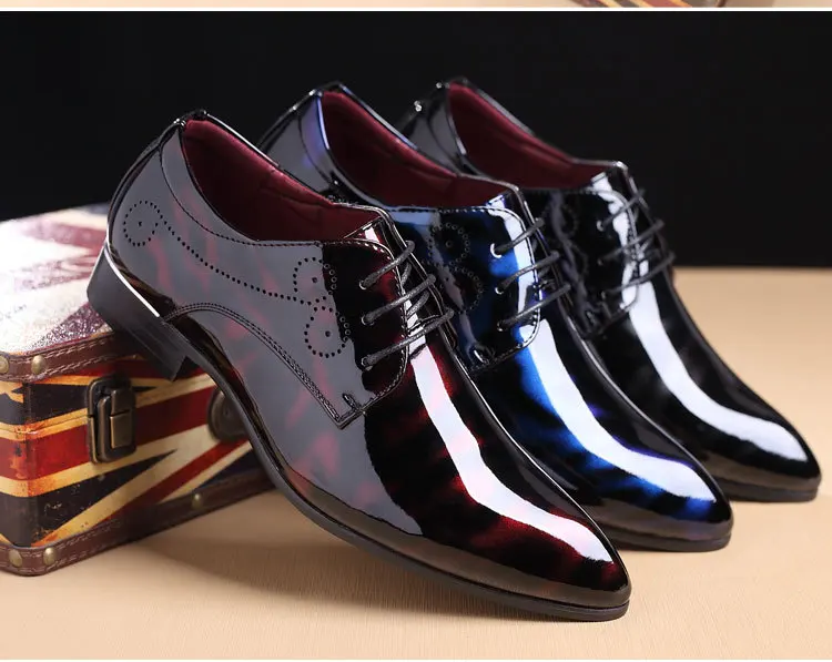 Casual Leather Shoe Men Pointed Toe Bright Patent Leather Business ...