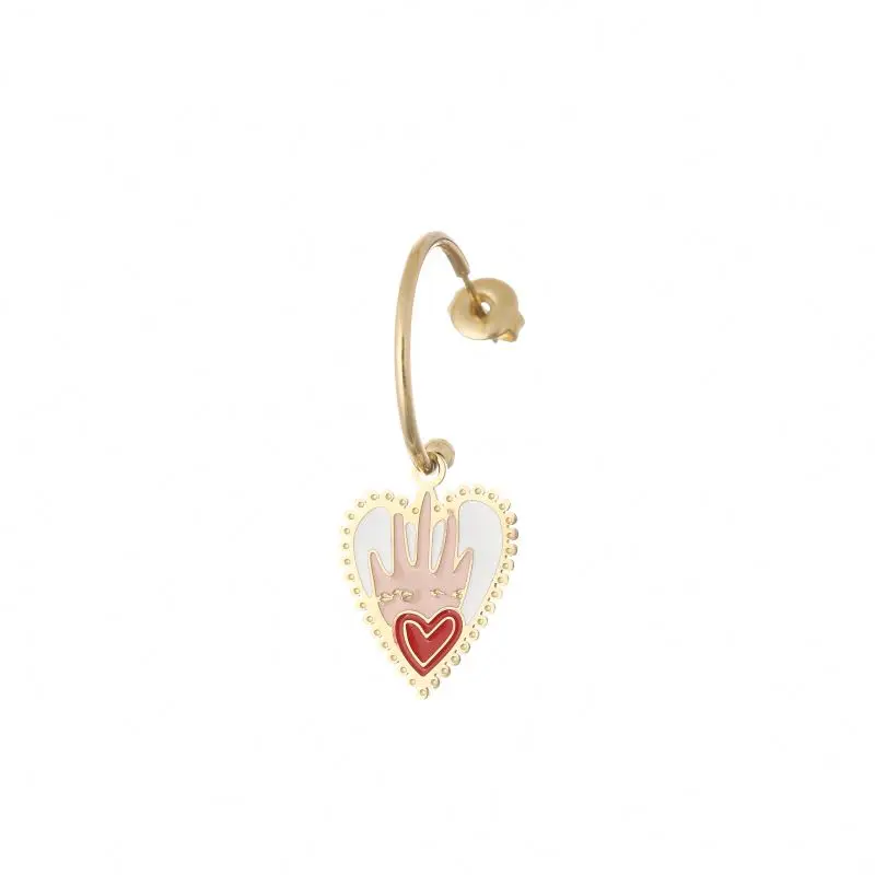 

Jewelry Manufacturer Supplier 14K Gold Plated Stainless Steel Heart Shape Hand Pattern Stick Earrings Women Jewelry