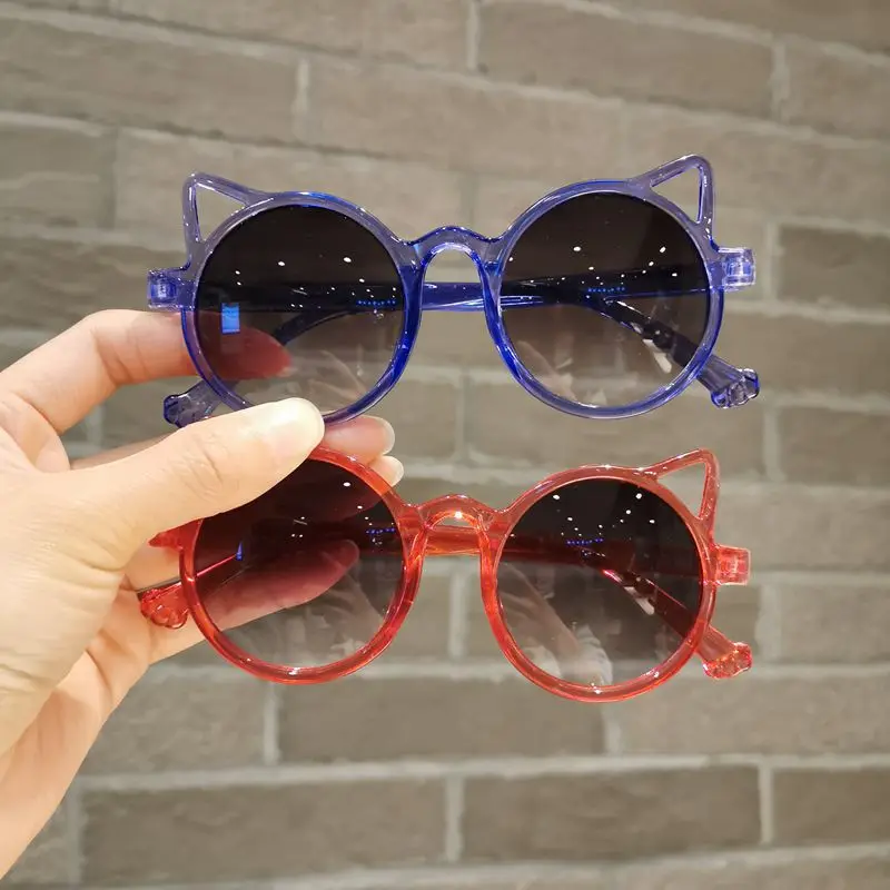 

2021 Girls Children Sunglasses UV400 Round Cat Shape Kids Funny Sunglasses