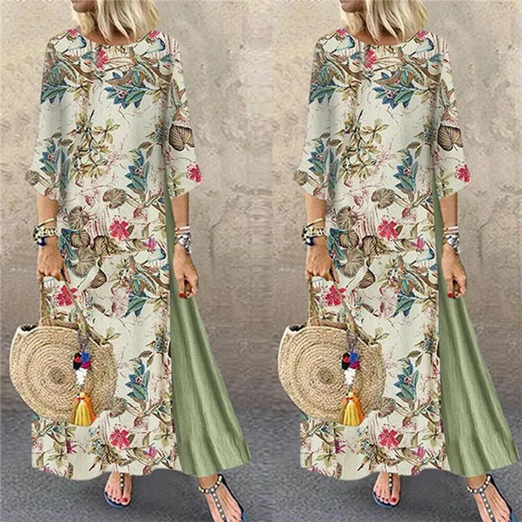 

Women's Maxi Beach Dress 2021 Summer Half Sleeve Casual Tunic Gypsy Style Floral Print Plus Size Dresses