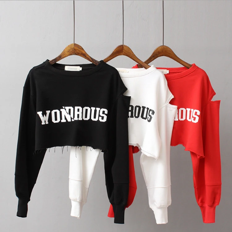 Custom Printing 100% Cotton French Terry Plain Sweaters Long Sleeve Women Crop Hoodies