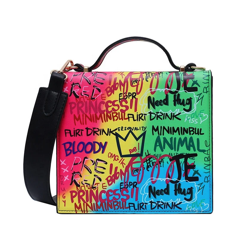 

New and fashion girls pu leather graffiti purse bag luxury handbag clutch shoulder crossbody hand bag women purses and handbags, Colofrul