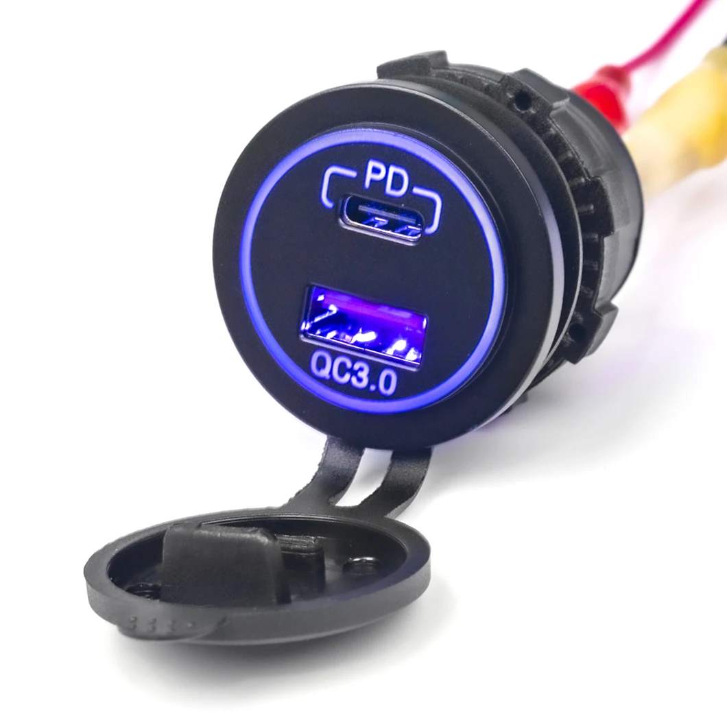 

New Design ABILKEEN High Power 36W PD Type-c Socket+ QC3.0 USB Power Socket Fast Charging Car Power Socket and Colorful LED Ring