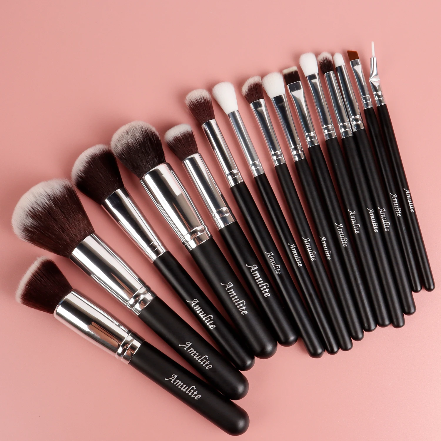 

2021 New Black Professional Customize Make up brushes 15 pcs Natural hair makeup brush set private label