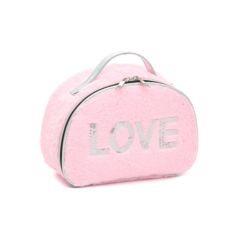

wholesale plush embroidery logo cute young girl ladies strong cosmetic fabric retails bags, 5 colors can choose