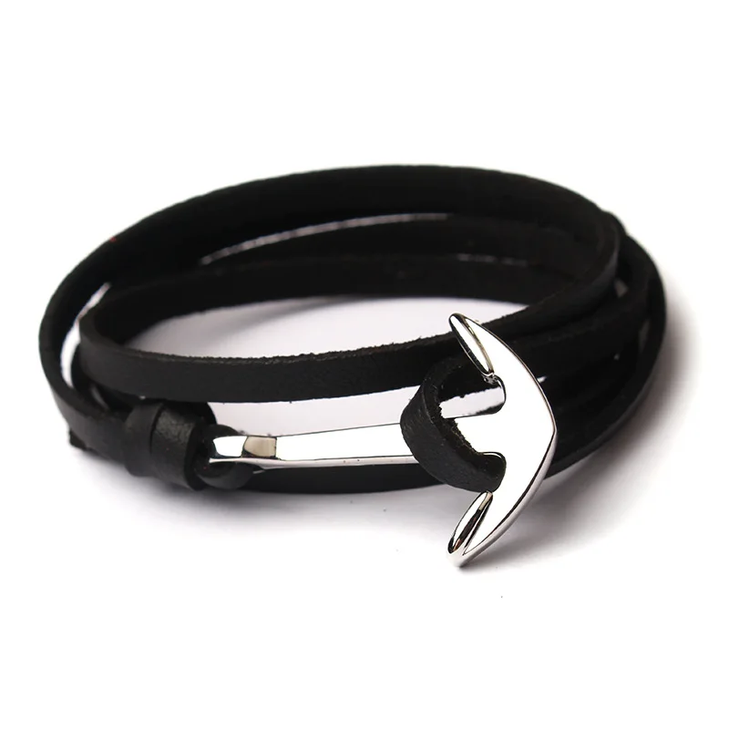 

2021 Low MOQ Fashion Design Silver Metal Anchor Colorful Leather Bracelet for Sale