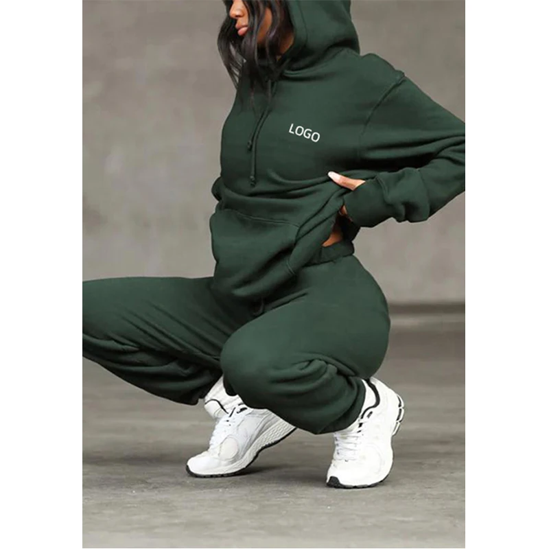 

2024 women clothing sets custom tech tracksuit sweatsuit set casual fleece sportswear two piece hoodies and sweatpants set