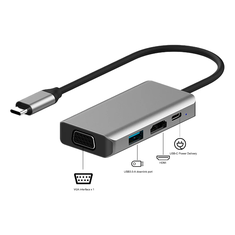 

MARCH EXPO USB C HUB 4 in 1 Docking Station Type C Dock with TWO Video Output VGA HD-MI PD100W and USB-A for Laptop PC Phone