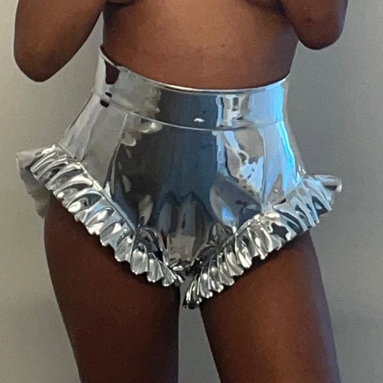 

Pu Leather 2021 Sexy Women' hot Shorts Summer High Waist Sweat Shorts Nylon Ruffles Custom Shorts Girl, Picture shown