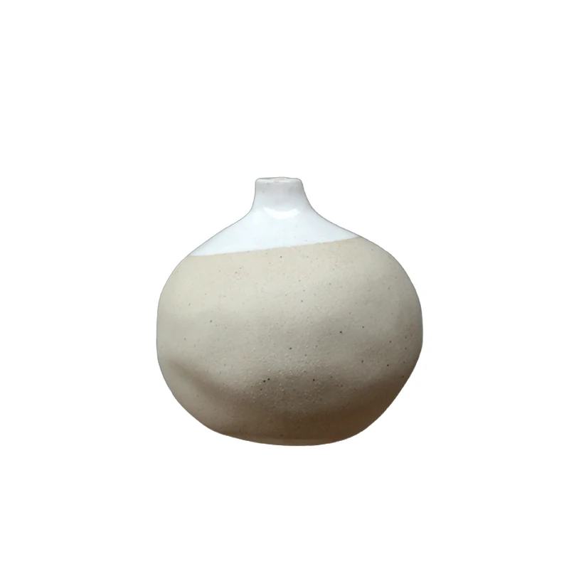

Natural clay with white reactive glaze small size ceramic stoneware vase for home decor