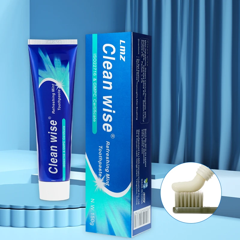 

Free sample oem private label 150g gums bleeding anti-plaque oral care lmz smokers mint toothpaste without fluoride, White (paste) / blue (packaging) or customized