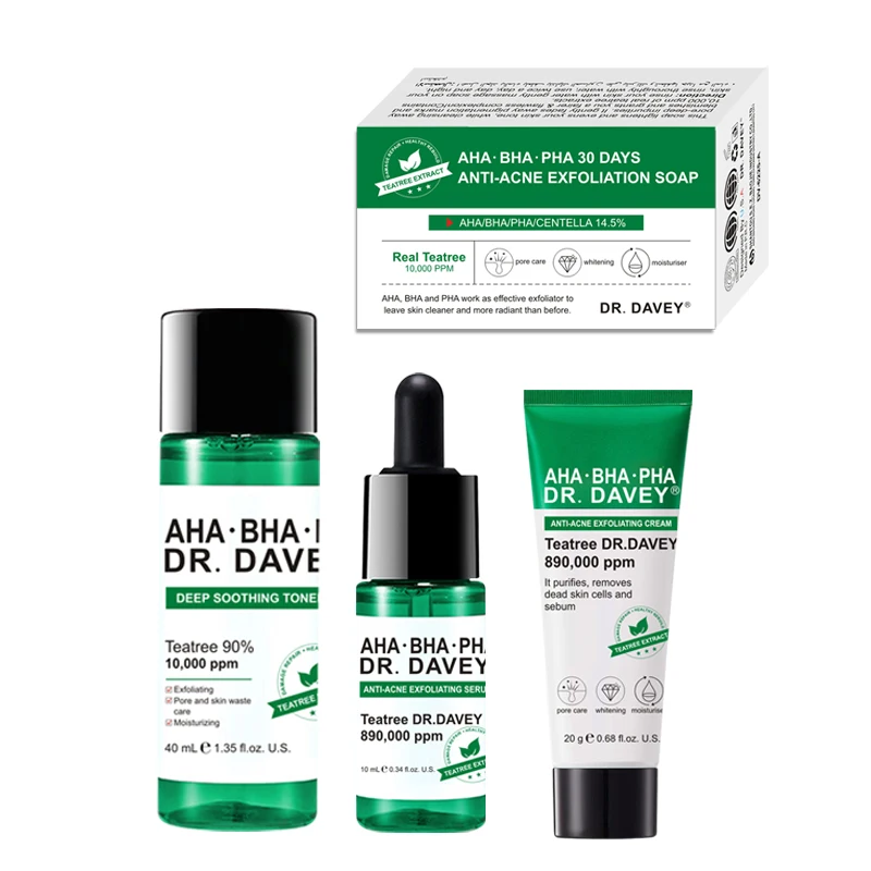 

DR.DAVEY Korea design tea tree Set soap+toner+serum+face cream aha whitening acne remover serum GMPC factory