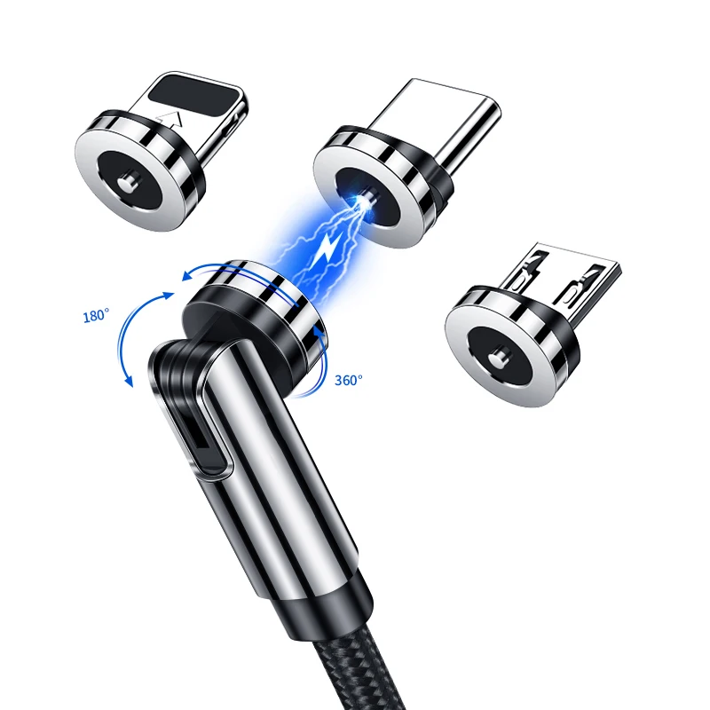 

Newest 540 Degree Rotating Magnetic Charging Cable 1M magnet charger phone cable 3in1 for iPhone Micro USB Type C Charger Cables, Black/red