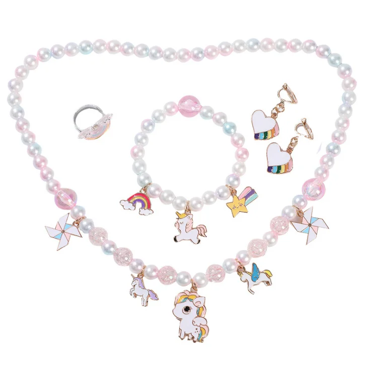 

Children Cartoon Necklace Earring Bracelet and Ring Set Fashion Jewellery for Little Girls Cute Kids Jewelry Sets, Picture