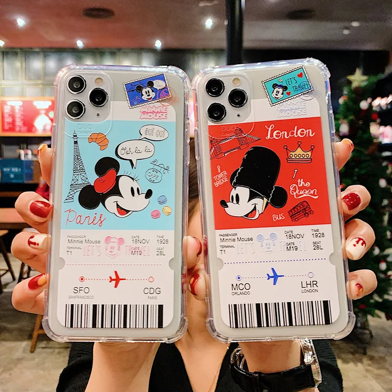 

Sunny Clear Phone Case TPU Cartoon Mickey Mouse Popular Flight Ticket Mobile Back Cover Soft Flexible Accessories For Iphone 11, 1. blue 2. red