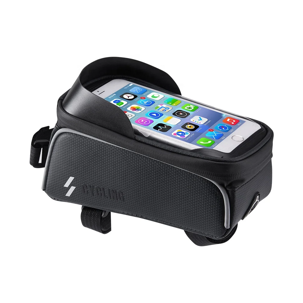 

Free Sample Wholesale Waterproof Touchscreen Bike Bicycle Cycling Mobile Phone Bag Pannier Pouch Front Tube Frame, Black