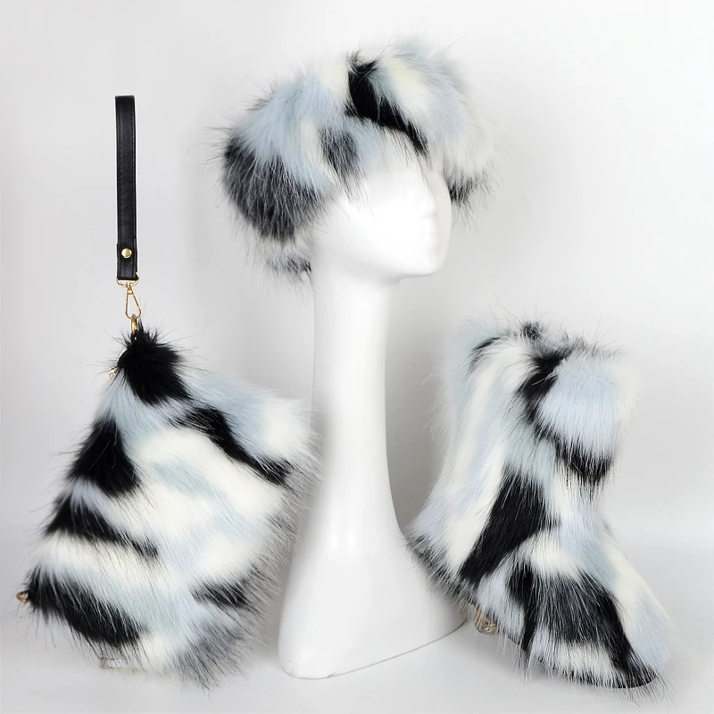 

modern stylish suit with warm hat handbag and snow boots, Mixed colors