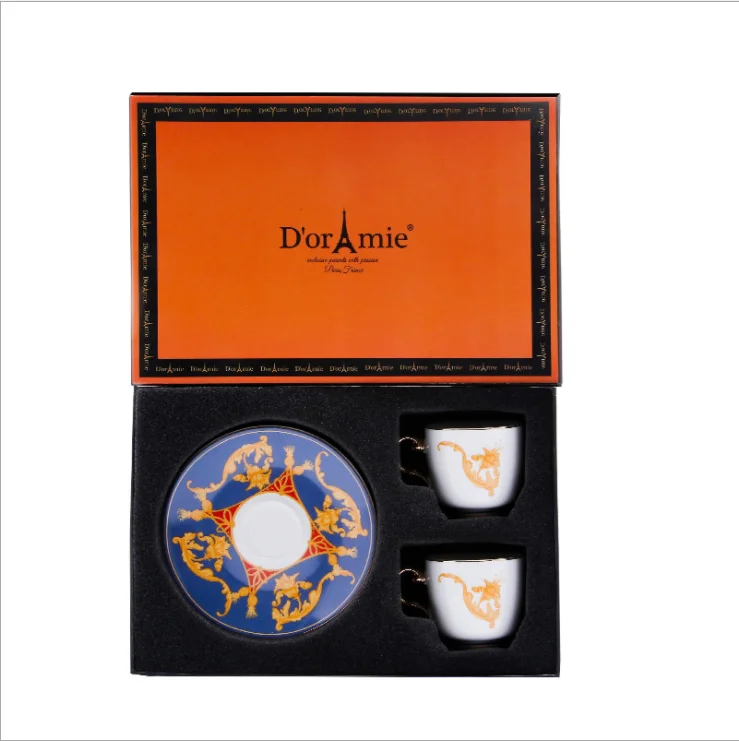 

SU03 European New Fashion 2 Sets Cup and Saucer Blue Gift Set with Ceramic Material