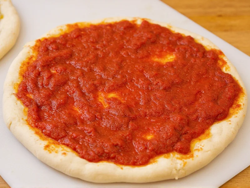 Homemade pizza sauce preparation on cutting board
