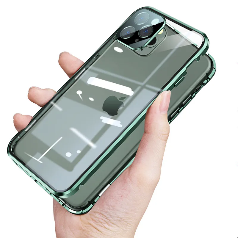 

Square Metal Aluminum Bumper Case For iPhone 12 Pro MAX 12mini Transparent Tempered Glass Camera Protection Phone Back Cover, 7 colors