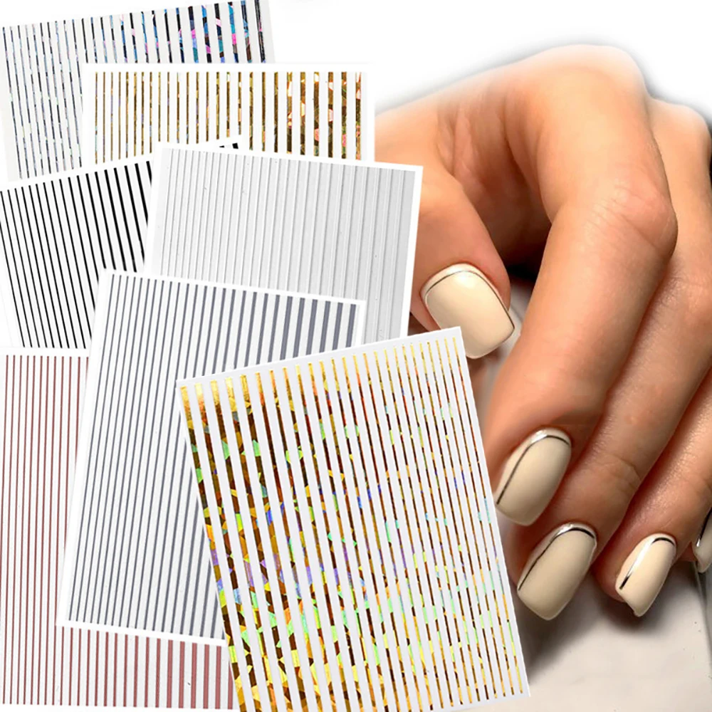 

Decoration gold silver laser strips line nail art sticke,Stickers trendy designer nail art stickers,Nails supplies salon vendor, 12 colors