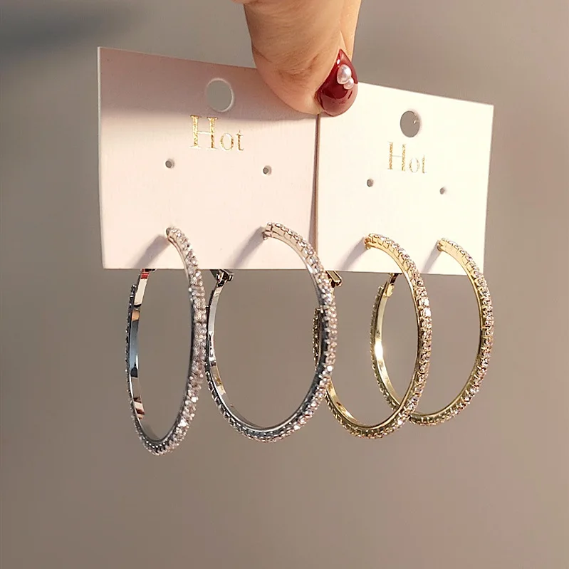 

925 Silver Plated Zircon Diamond Big Hoop Earrings For Women, Silver, gold, rose gold