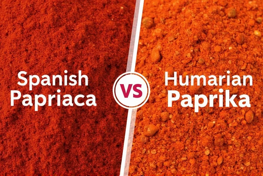 Spice rack with bottles of Spanish and Hungarian paprika visible