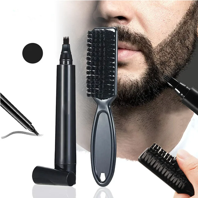 

Men beard care kit pencil filler pen Nylon hair brush beard dye black men beard pencil filling pen kit