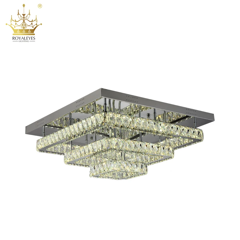 Contemporary rectangular pendant light design led stainless steel crystal chandelier ceiling lamp