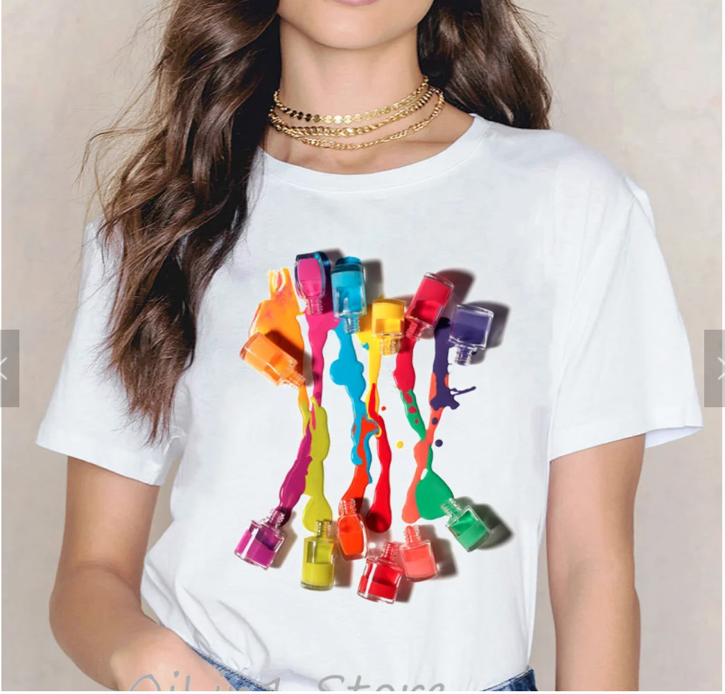 

Women T Women Graphic 3d Nail Paint Fashion Cute Printed Top Tshirt Female Tee Shirt Ladies Clothes T-shirt