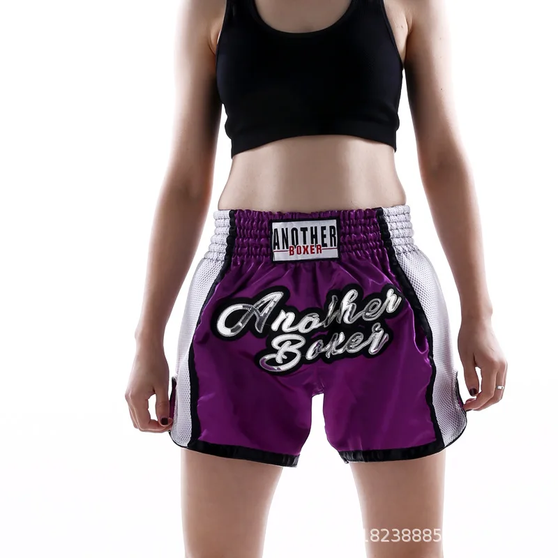 

Martial arts wear 1 piece applique embroidery fighting clothing brand boxing shorts glitter