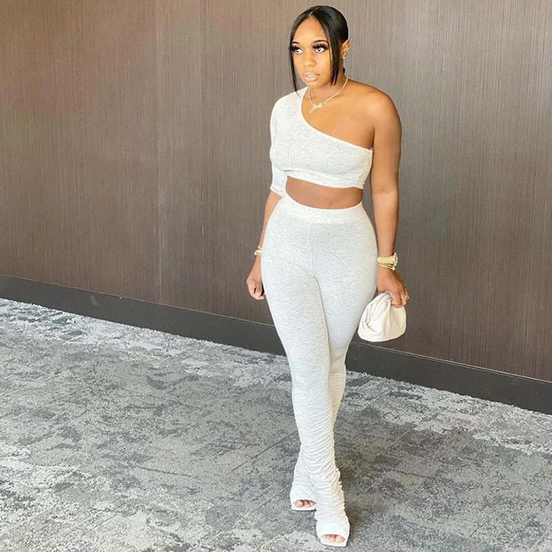 

FALL new arrival women outfit ruched long sleeve stacked pants women two piece set clothing